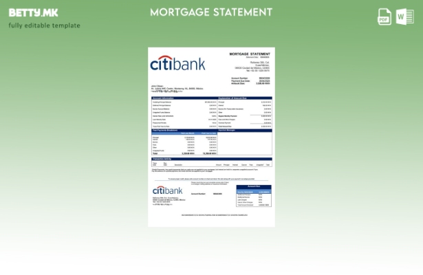 модерен стил Мексико Ситибанк Мексико изјава за хипотека Шаблон за Word и PDF